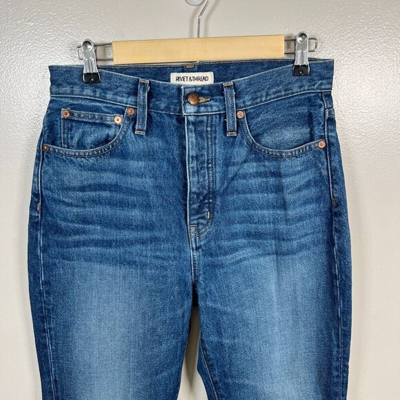 Rivet & Thread Perfect Vintage Crop Jeans Size 28 Frayed Hem Button Fly Blue - Picture 4 of 11